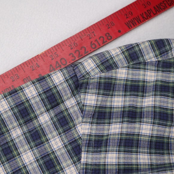 Ralph Lauren Mens Custom Fit Plaid Button Down Shirt Large Navy Blue Green Pony - Picture 7 of 9